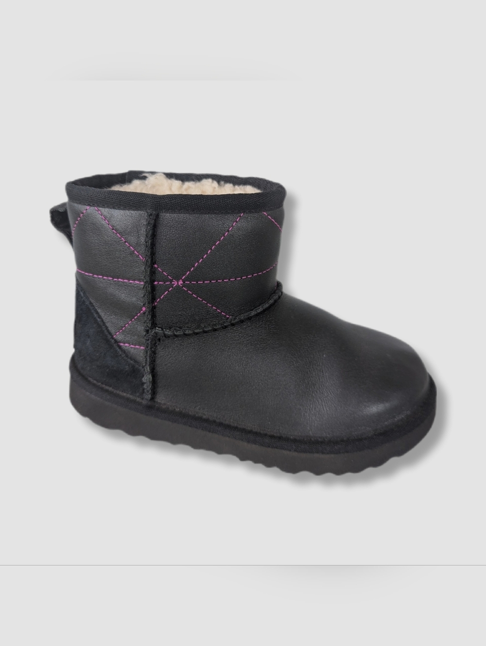 UGG Kids Classic Mini Black Pearlized With Pink /Purple Stitching Winter Boots